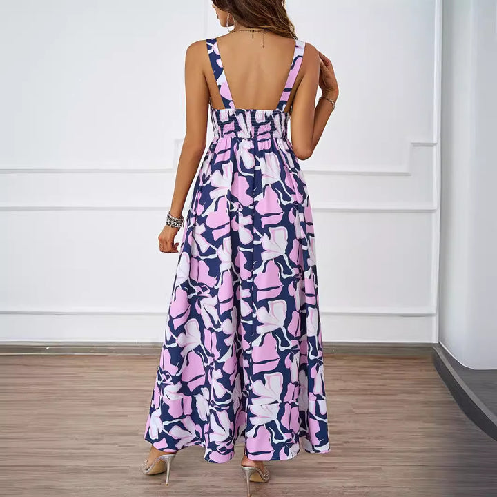 Ladies maxi dress with modern floral design and flattering silhouette Lune London
