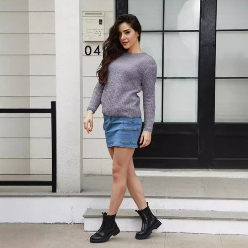 Knitted sweater for women with structured fabric and relaxed fit Amarae