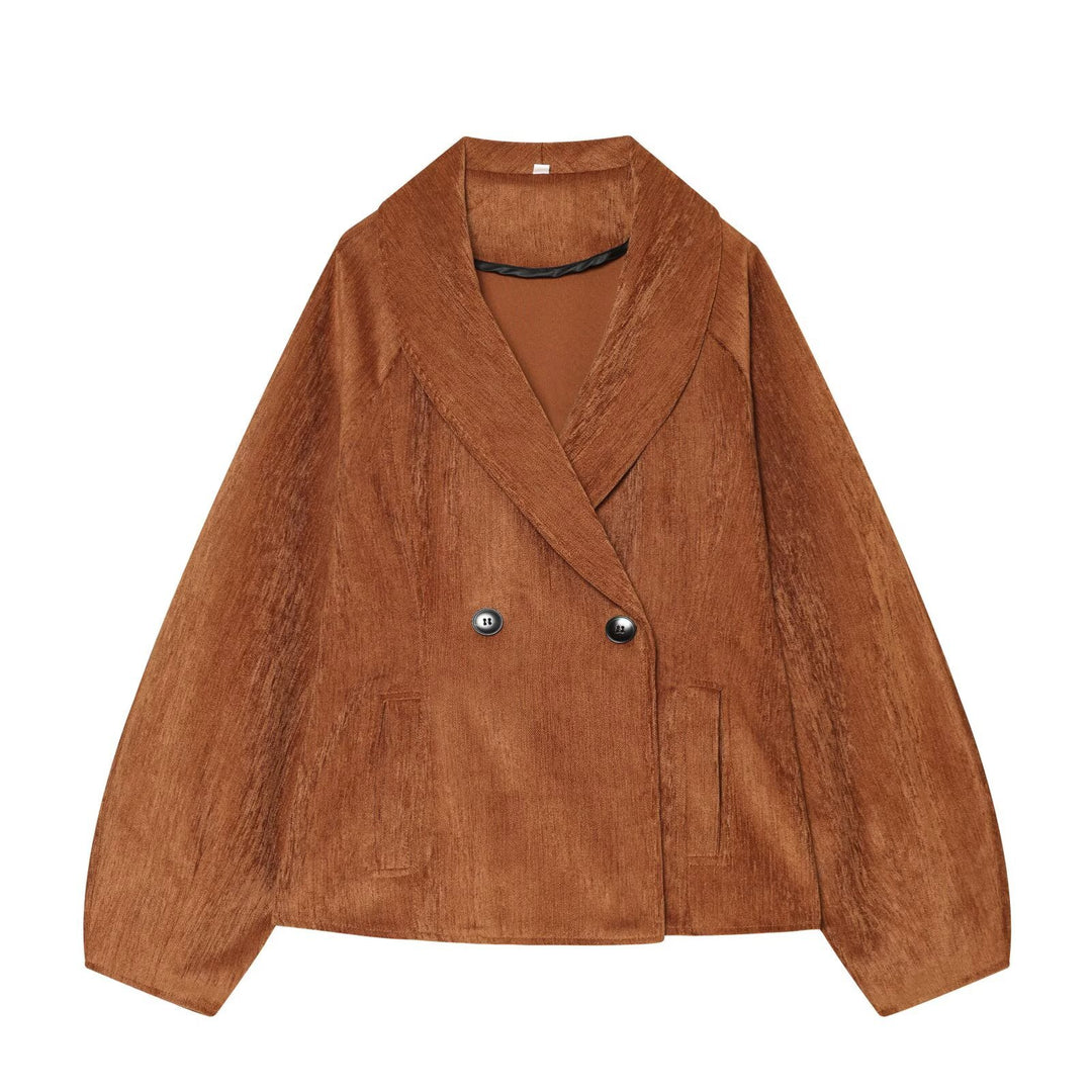 Women’s Short Blazer with Shawl Collar and Double-Breasted Button Placket Amarae