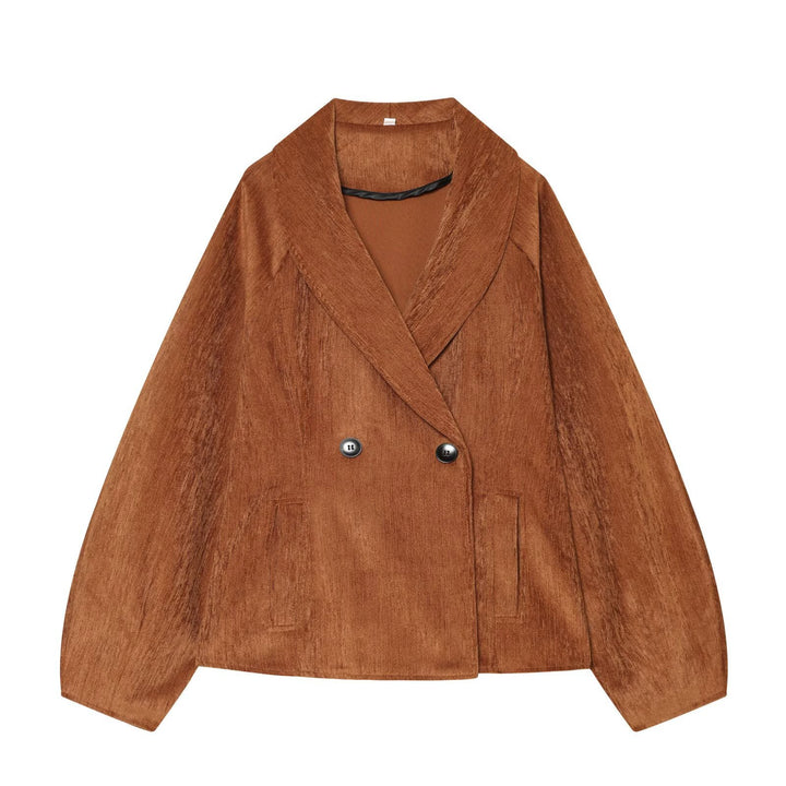 Women’s Short Blazer with Shawl Collar and Double-Breasted Button Placket Amarae
