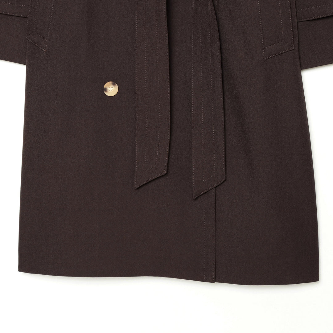 Women Mid-length Double-breasted Trench Coat with Wide Lapels and Waist Tie Belt Amarae