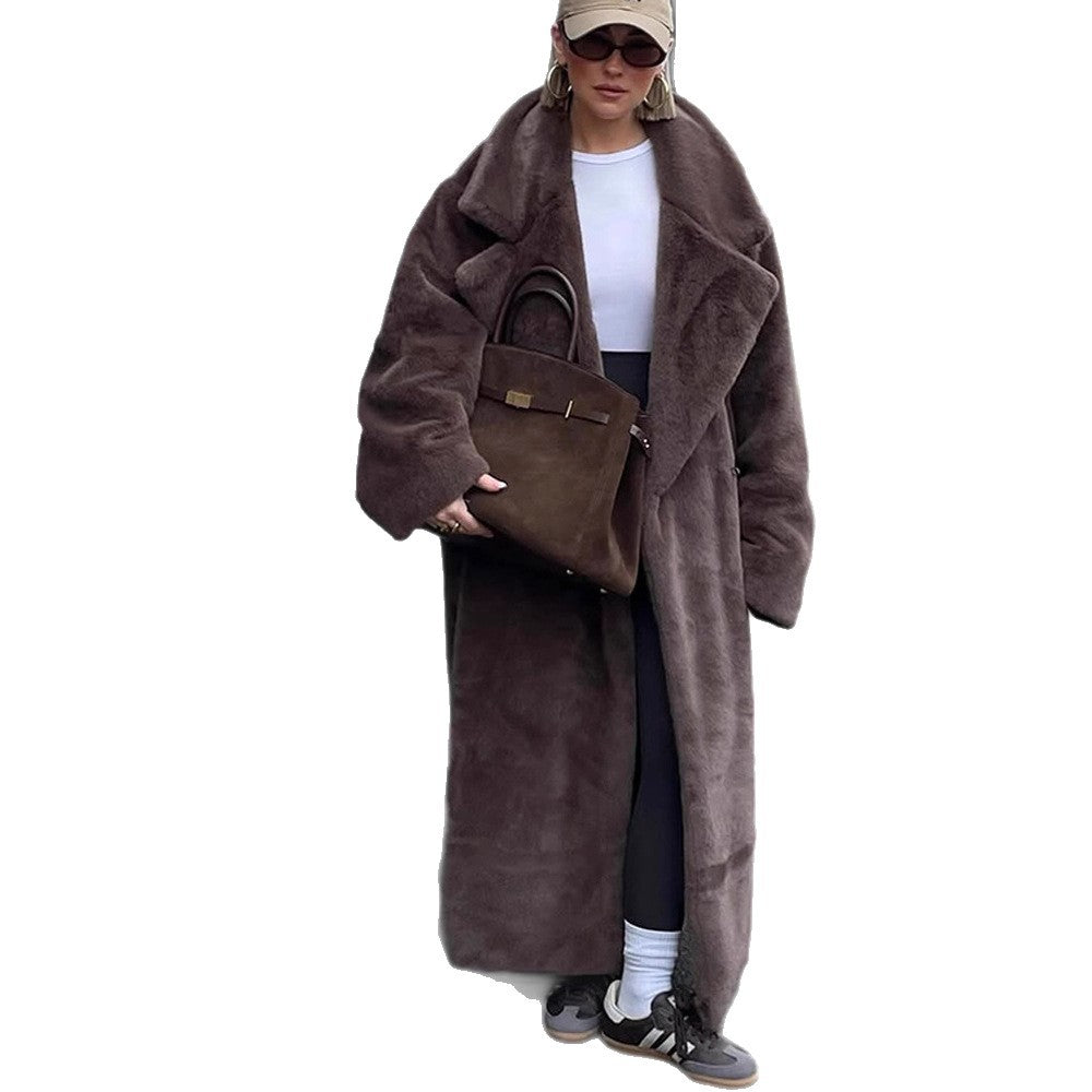 Women's Oversized Faux Fur Maxi Coat with Wide Lapels Amarae