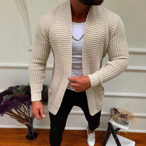 Men's knitted jacket with open design and deep collar Amarae