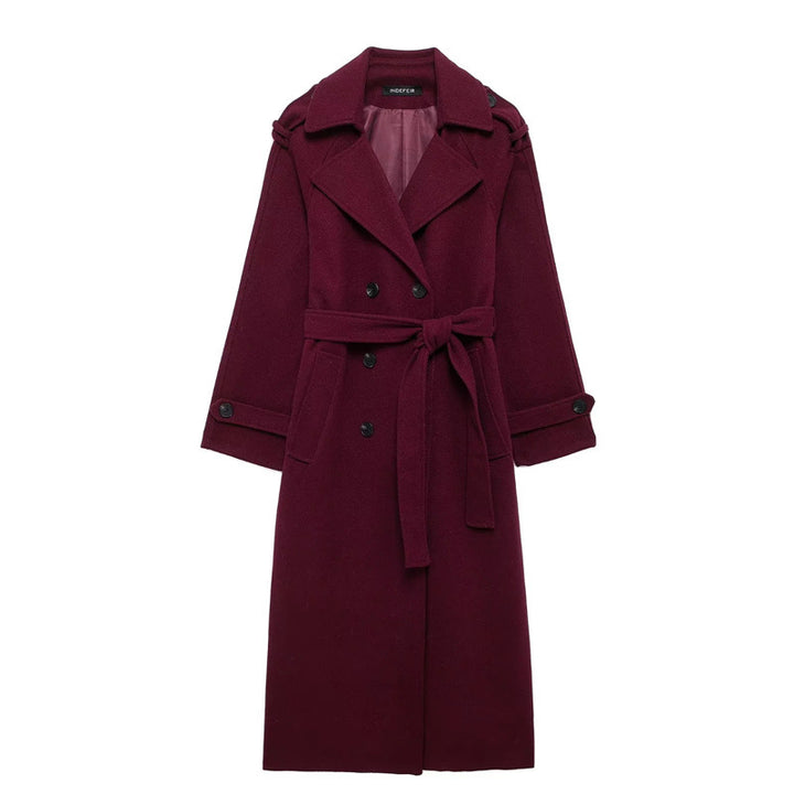 Ladies Elegant wool trench coat with double-breasted buttons and belted waist Lune London