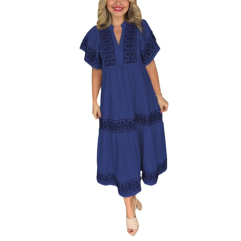 Maxi dress for women with refined embroidery details and a flared cut Lune London