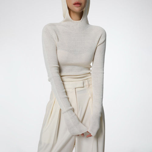 Ladies highly fitted turtleneck with thumb holes and structured design Amarae