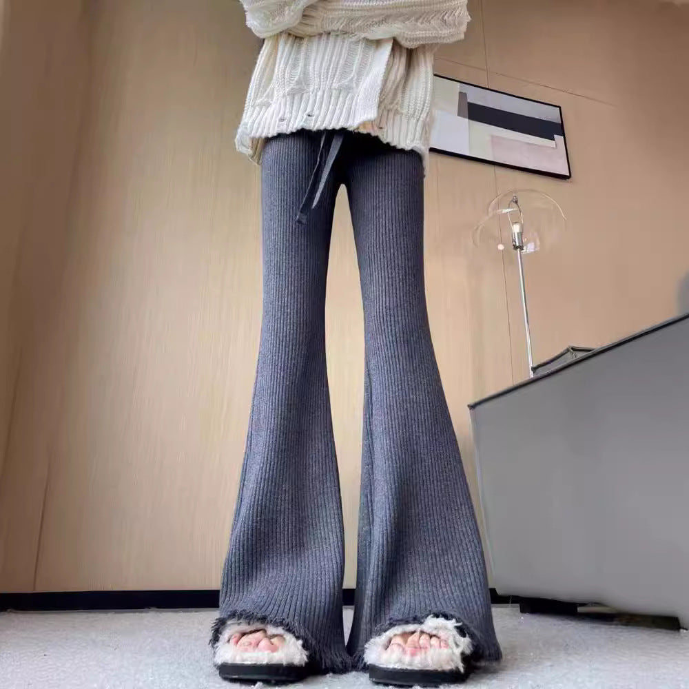 Comfortable ribbed knit pants for women with wide legs Lune London