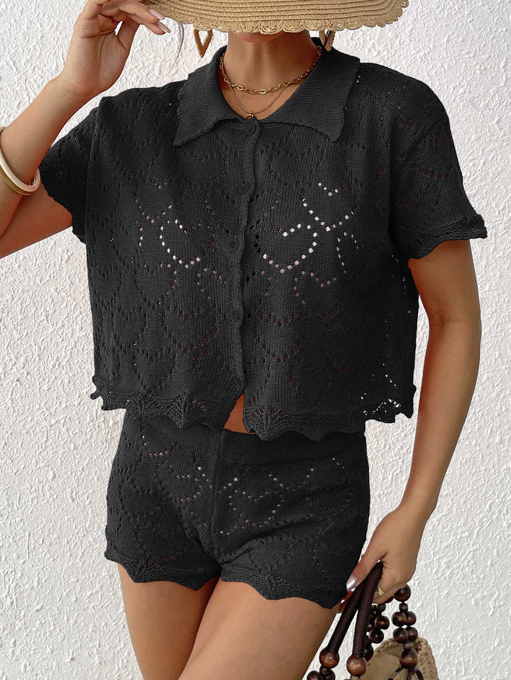 Women short knitted heart pattern set Lune London