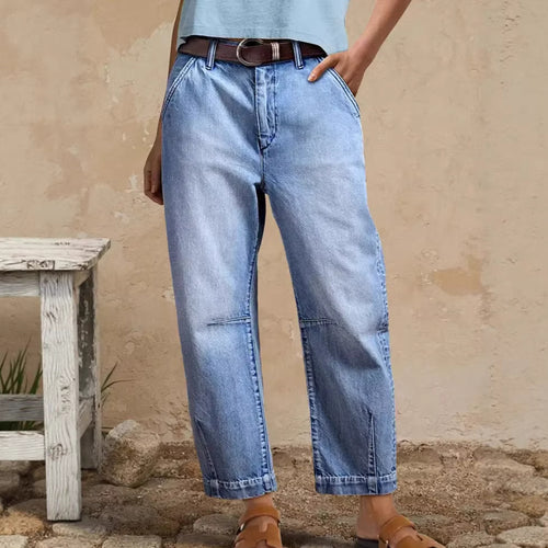 Women's loose jeans with stylish cropped cut and high waist