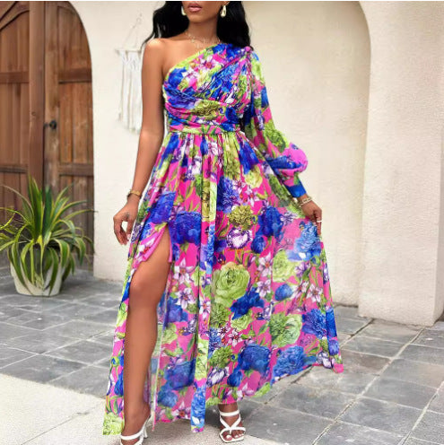 One-shoulder floral print maxi dress Amarae