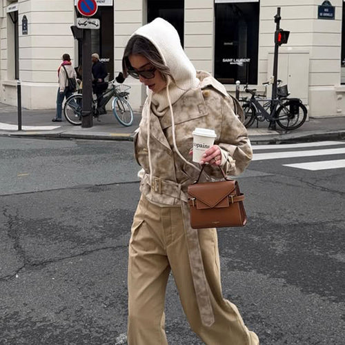 Fashionable women's trench coat with belt and hood Amarae