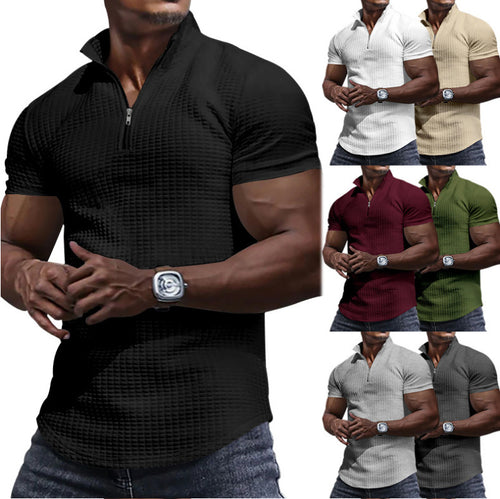 Functional short-sleeve shirt for men with modern stand-up collar and zipper Amarae