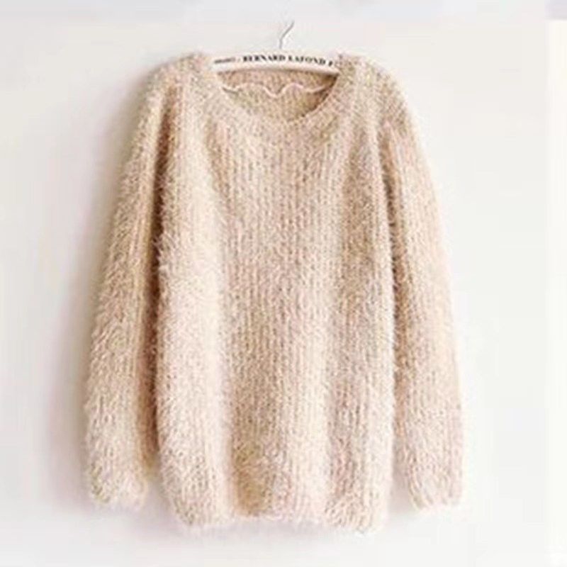 Ladies Fluffy Knit Sweater with Round Neck Lune London