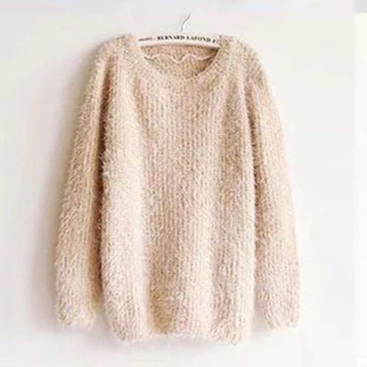 Ladies Fluffy Knit Sweater with Round Neck Lune London