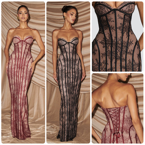 Ladies fitted lace dress with bustier top and elegant details Amarae