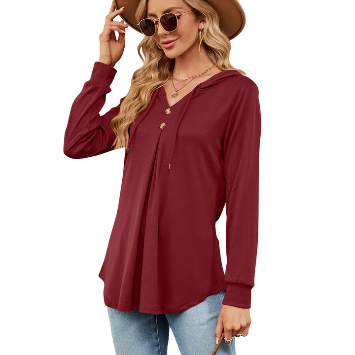 Ladies Viscose Hoodie with button placket and asymmetrical hem Amarae