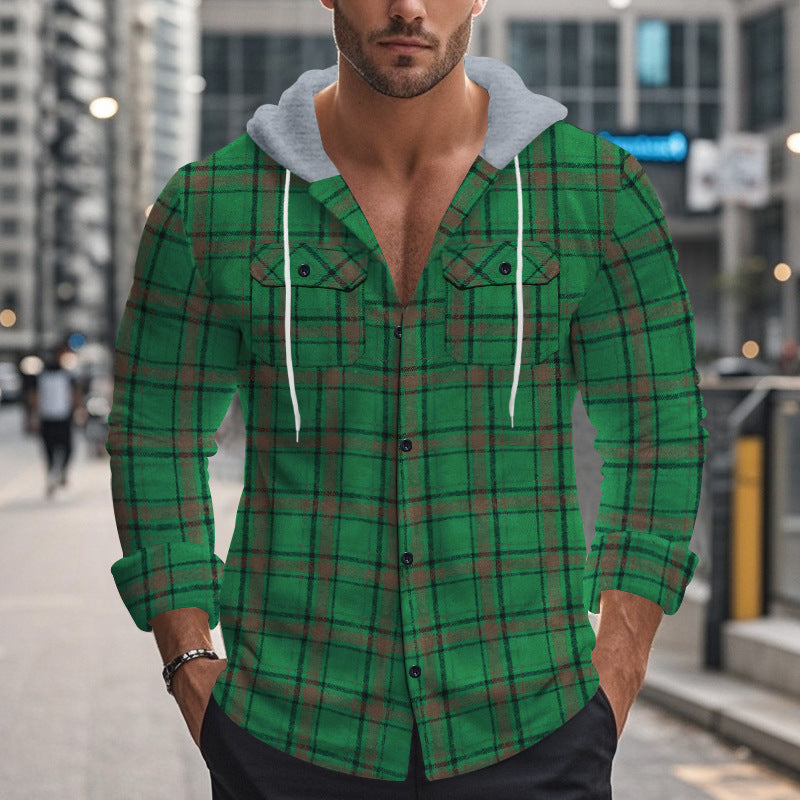Men's plaid casual shirt with removable hood Lune London