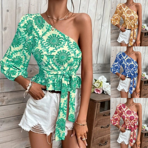 Ladies Chic One-Shoulder Peplum Top