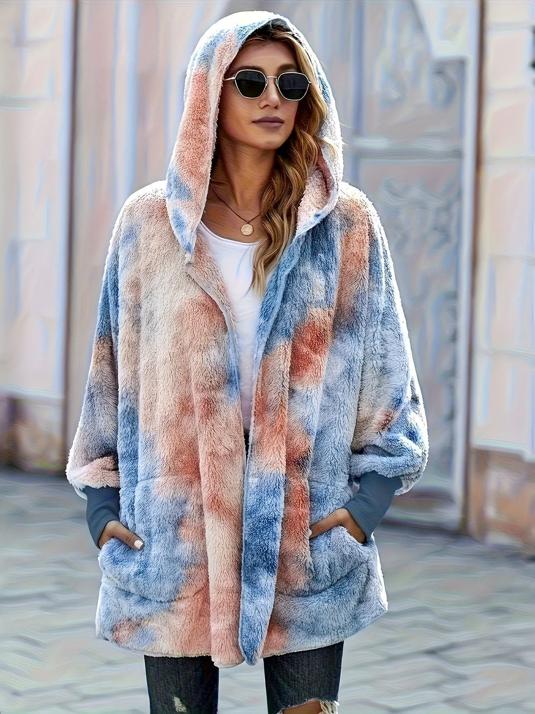 Dames Manteau à capuche douillet avec dégradé de couleur Lune London