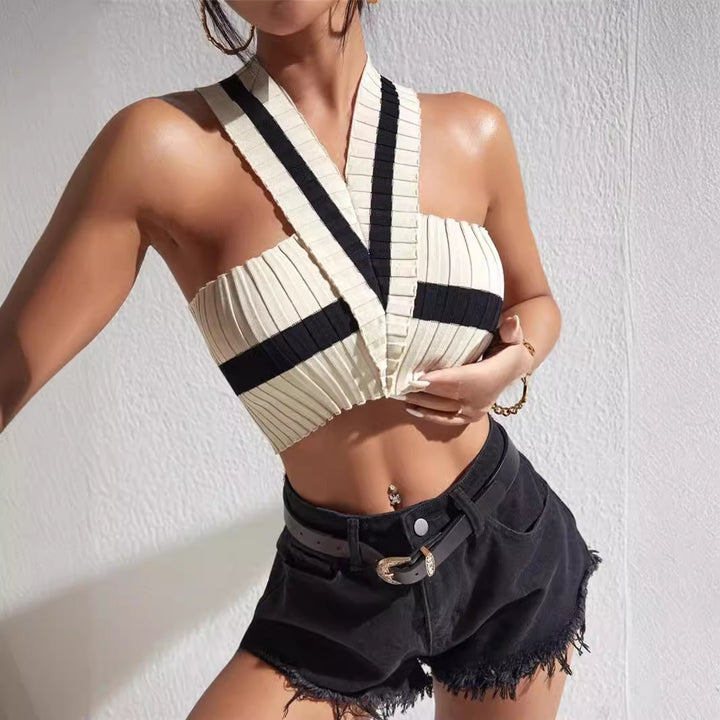 Lune London trendy striped pleated design women's crop top