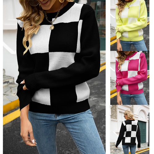 Pull élégant pour femmes avec design à carreaux et tricot doux Chic & Stil