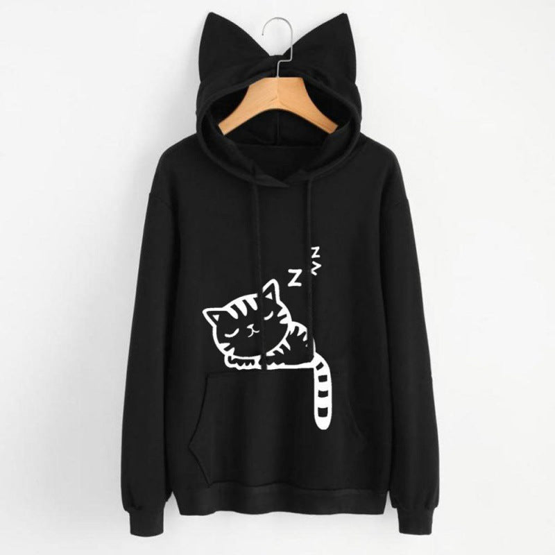 Women’s hoodie with cat ears and cute print Lune London