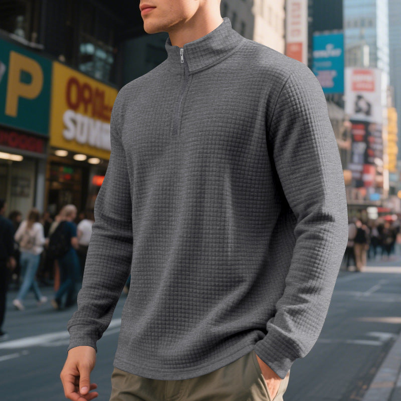 Men's fleece sweater with high collar, zipper and structured design Lune London