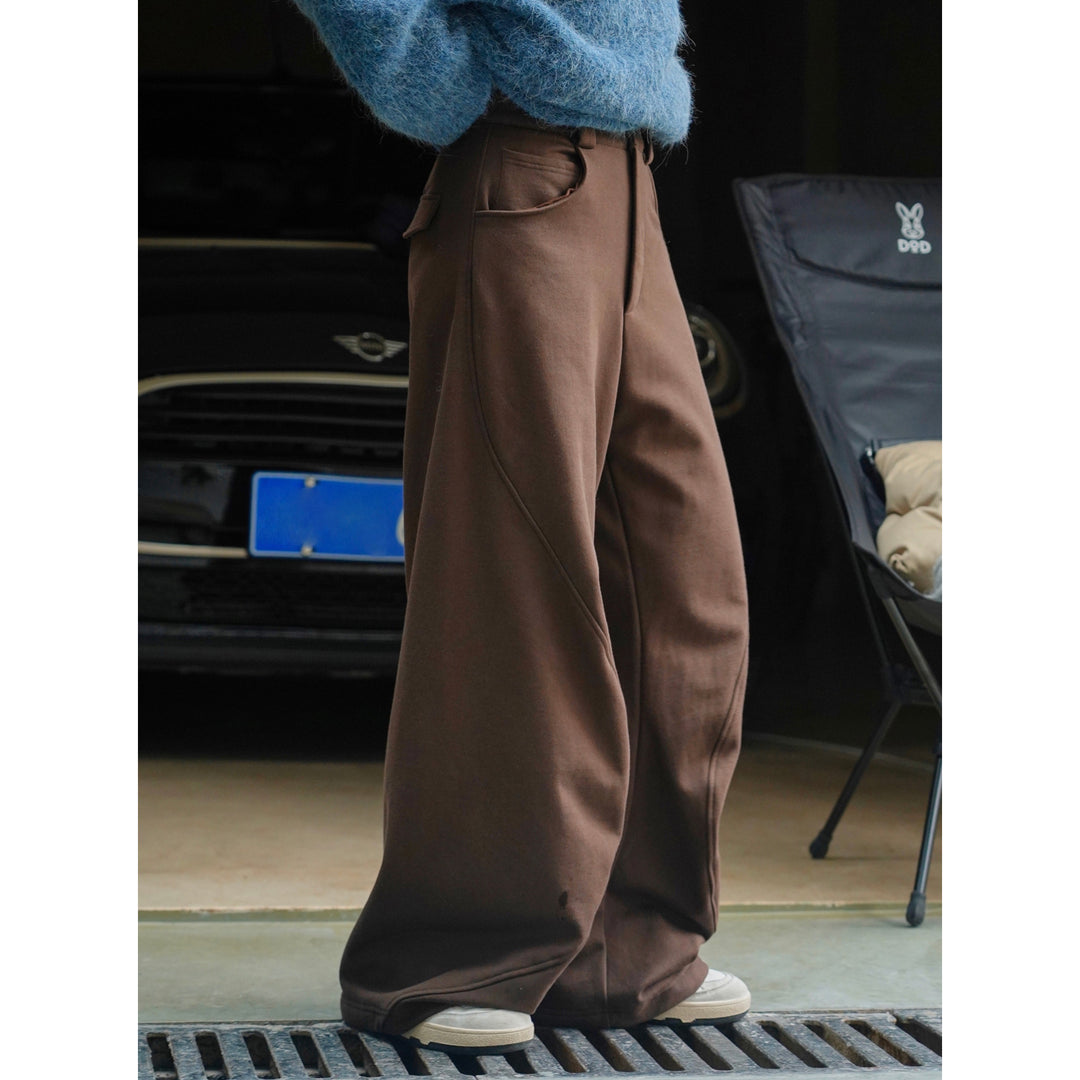 Women Wide Baggy Sweatpants with High Waist, Side Pockets and Decorative Stitching Amarae