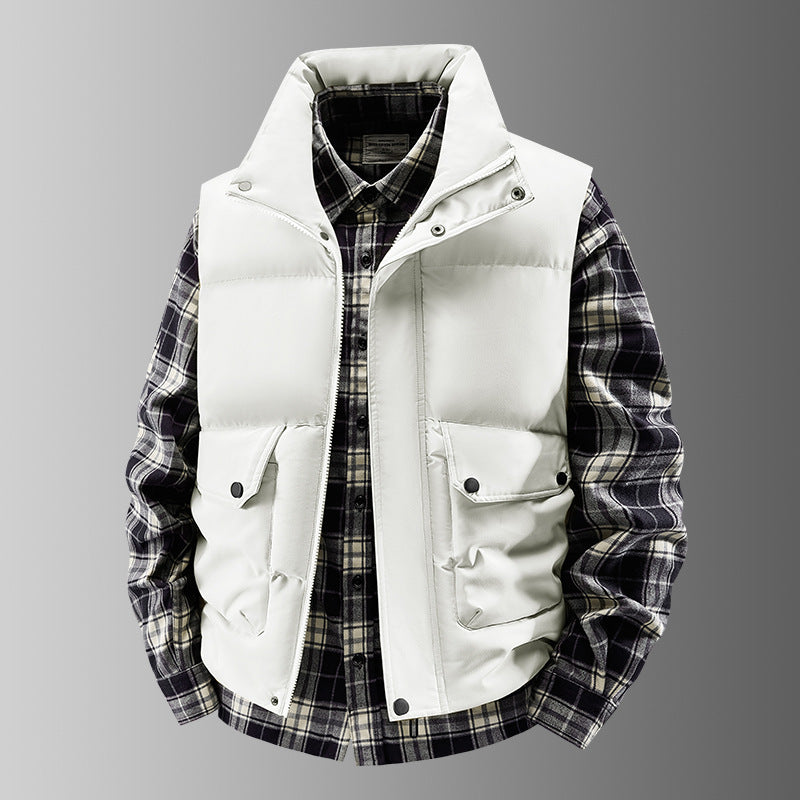 Men's Quilted Padded Vest with High Collar and Multifunctional Pockets Amarae