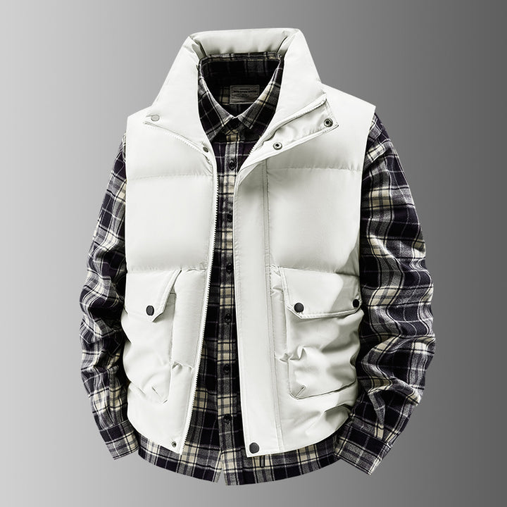 Men's Quilted Padded Vest with High Collar and Multifunctional Pockets Amarae