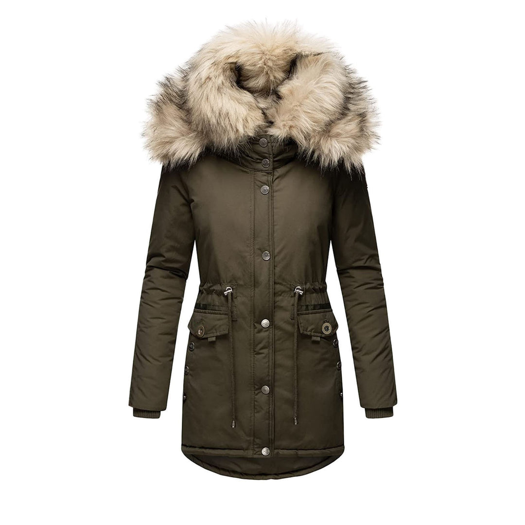 Winter parka for women with removable faux fur collar and practical pockets Lune Londonl