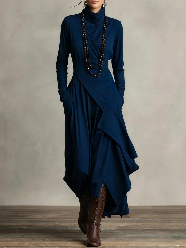 Women's Elegant Maxi Dress with Draped Top and Asymmetrical Cut Lune London