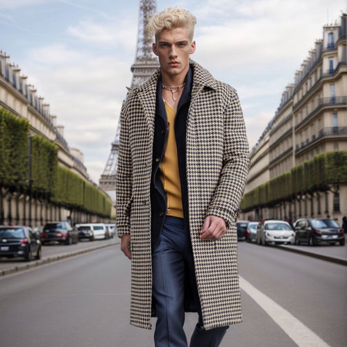 Elegant checkered coat for men with practical pockets and modern cut Amarae