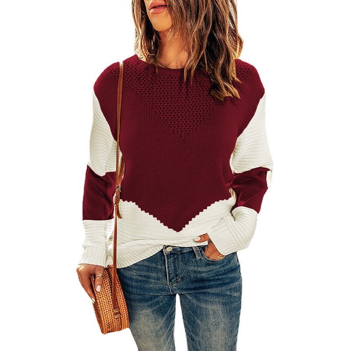 Knitted sweater for women with a modern color block pattern and a textured design Lune London