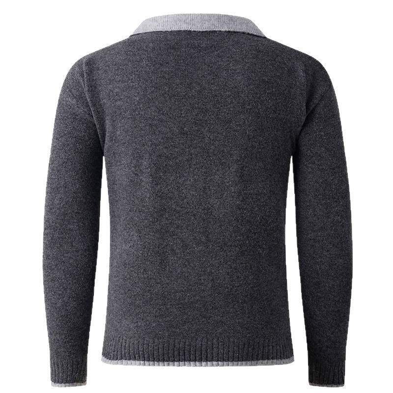 Men's V-neck sweater with shirt collar and fine structure Lune London