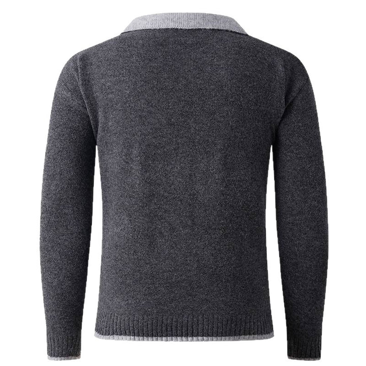 Men's V-neck sweater with shirt collar and fine structure Lune London