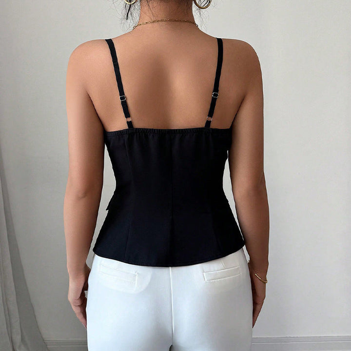 Women's Sleeveless Blouse Top with Tailored Cut and Button Details Lune London