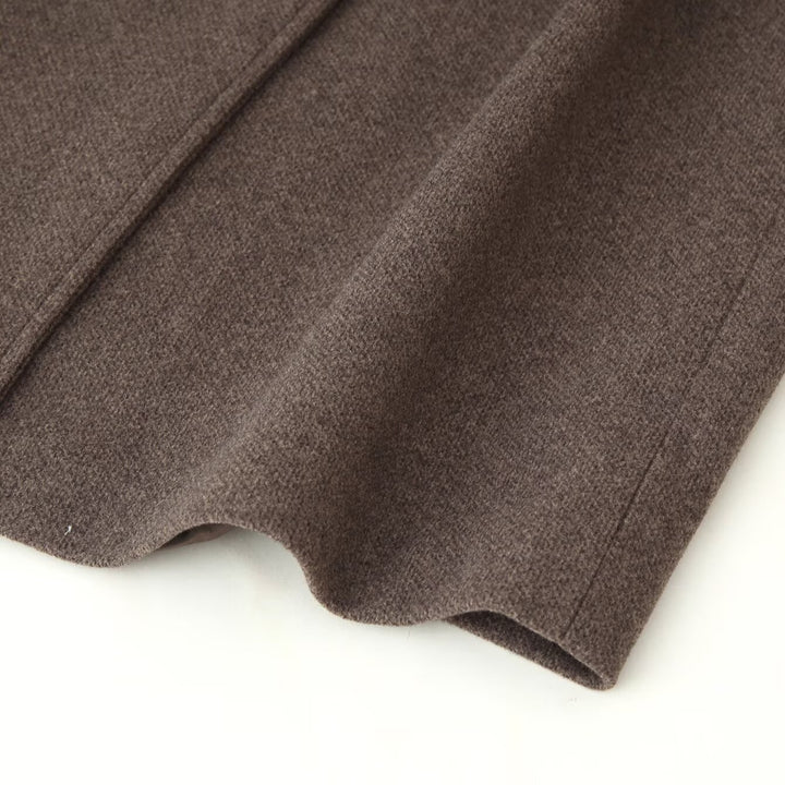 Ladies Mid-length Wool Blend Coat with Stand Collar, Asymmetric Button Placket and Waist Belt Amarae