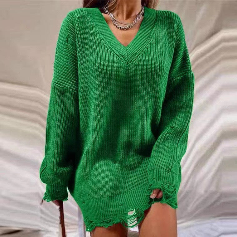 Lune London Women's Casual V Neck Knitted Sweater
