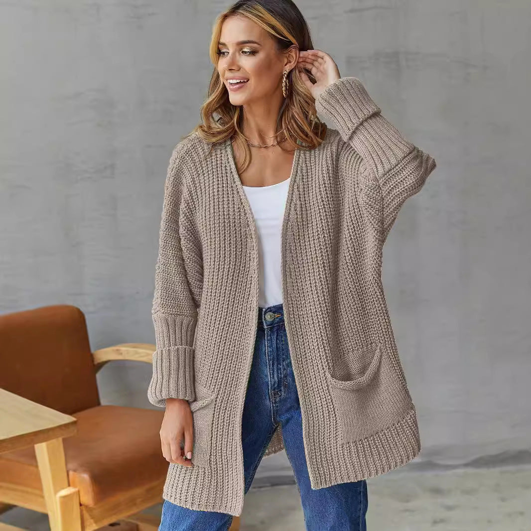 Ladies oversized knit cardigan with ribbed structure and pockets Lune London