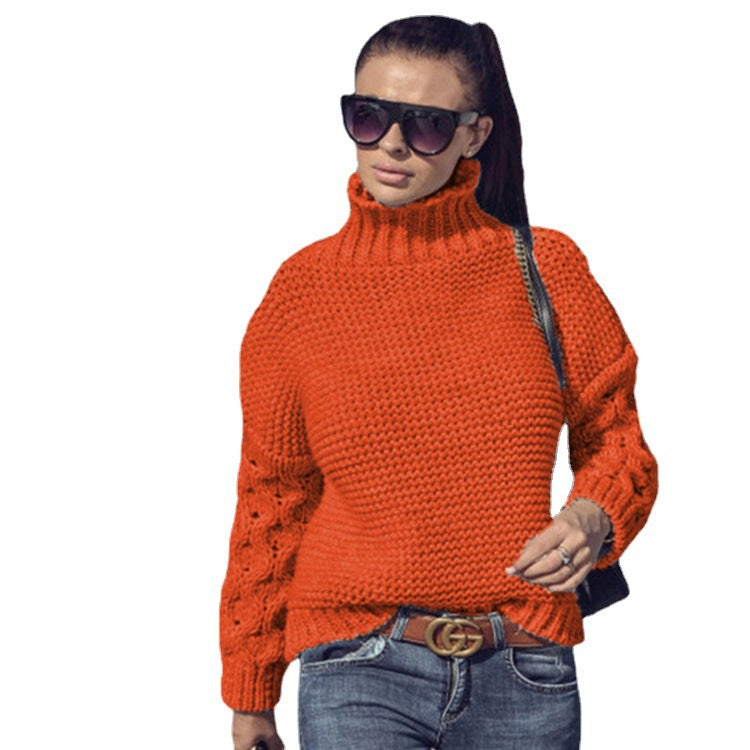 Pull en tricot épais pour femme avec col haut et apparence de point texturé Chic & Stil