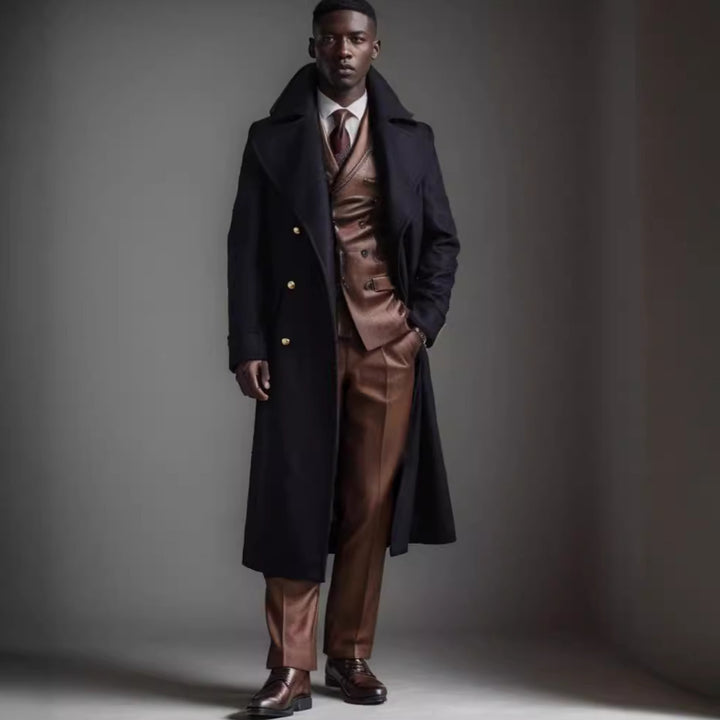 Elegant long coat for men with double-breasted buttons and wide lapels Amarae