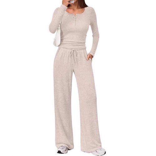 Women's loungewear set with a long sleeve top and wide pants Amarae