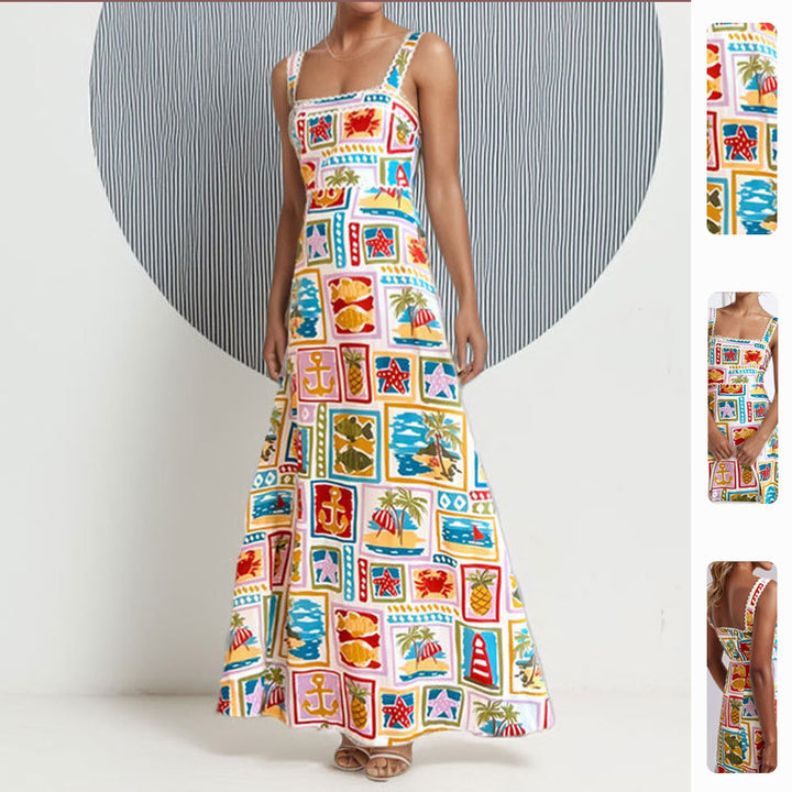 Robe Maxi Jouet Femme avec Imprimé Coloré et Fines Bretelles Chic & Stil