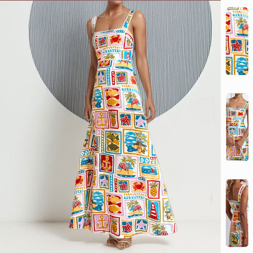 Robe Maxi Jouet Femme avec Imprimé Coloré et Fines Bretelles Chic & Stil