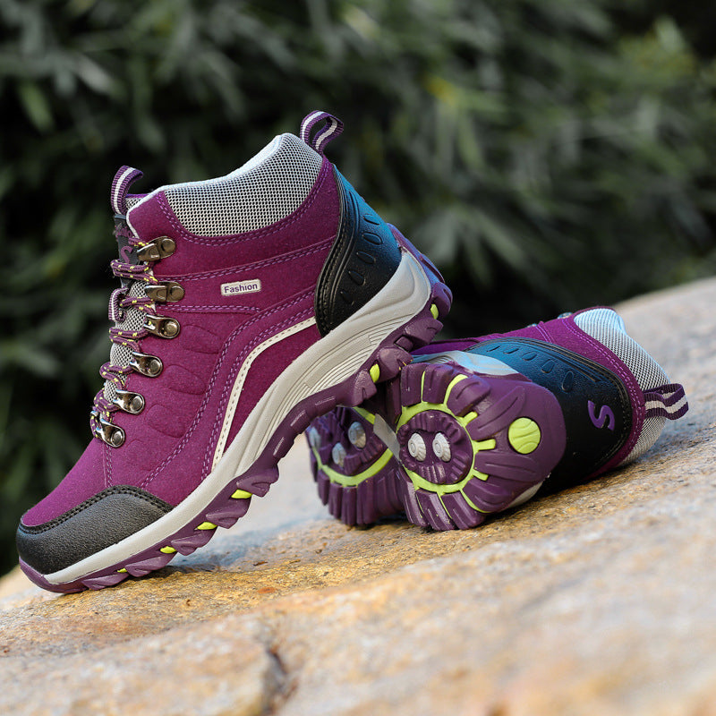 Women's ankle-high waterproof trekking hiking shoes with slip-resistant tread sole Amarae