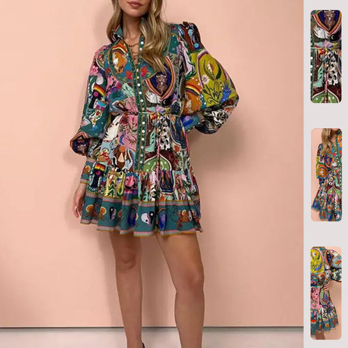 Robe midi ludique pour femmes avec motif animal et floral coloré et manches larges Chic & Stil