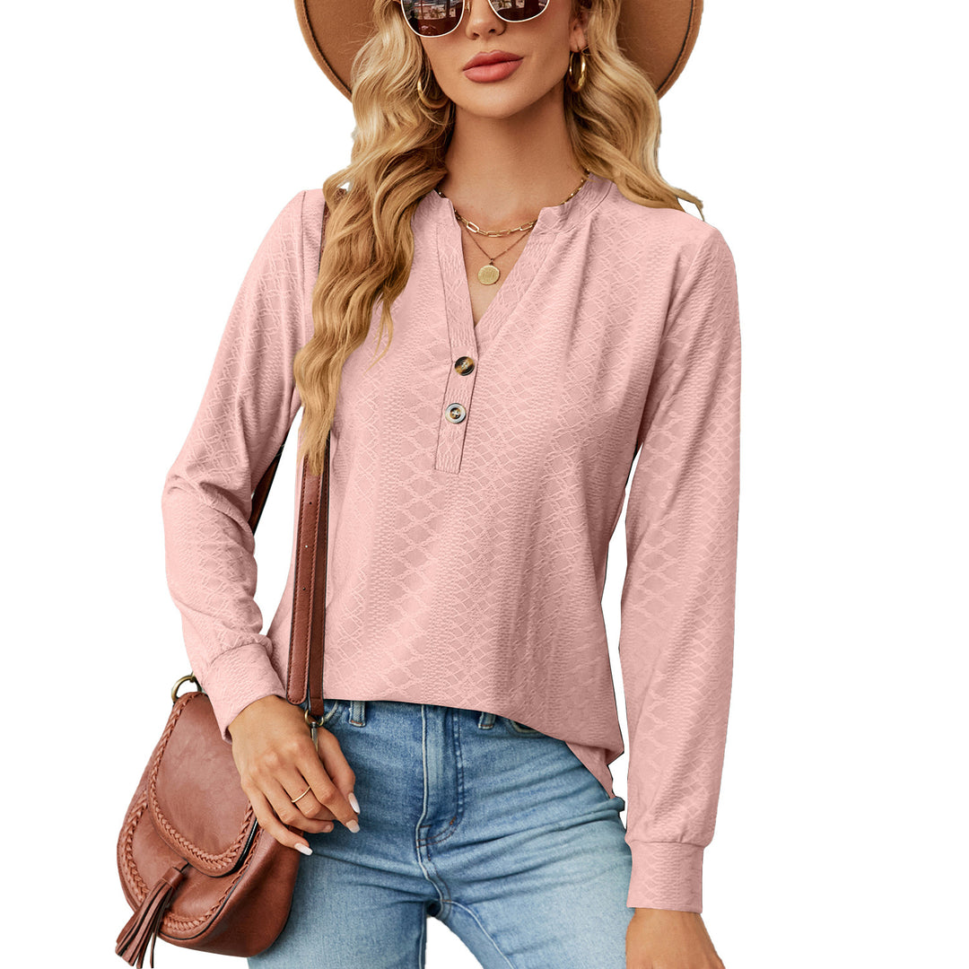 Women's long sleeve t-shirt with trendy Henley neckline and structured design Lune London