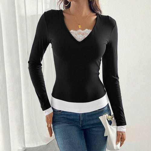 Chemise à manches longues pour femmes avec col en V et sous-vêtement tendance Chic & Stil