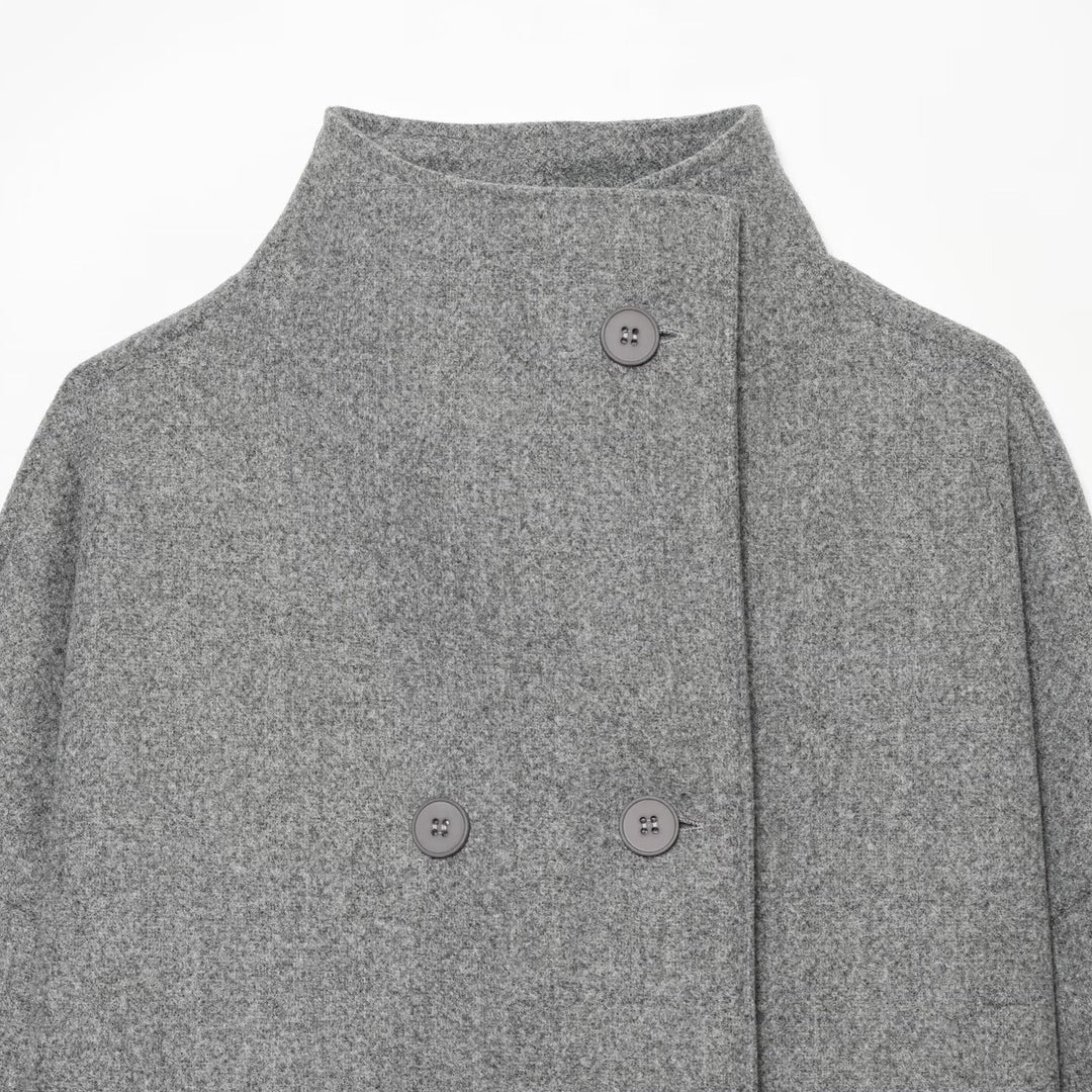 Women's Short Cape Coat made of Wool Blend with High Standing Collar and Double-Breasted Button Placket Amarae